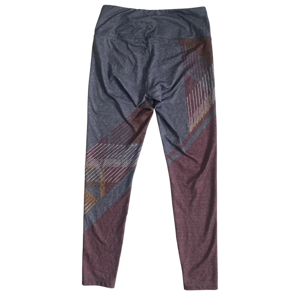 prAna Women Charcoal Burgundy Pillar Geometric Boho Space Dye Yoga Leggings S
